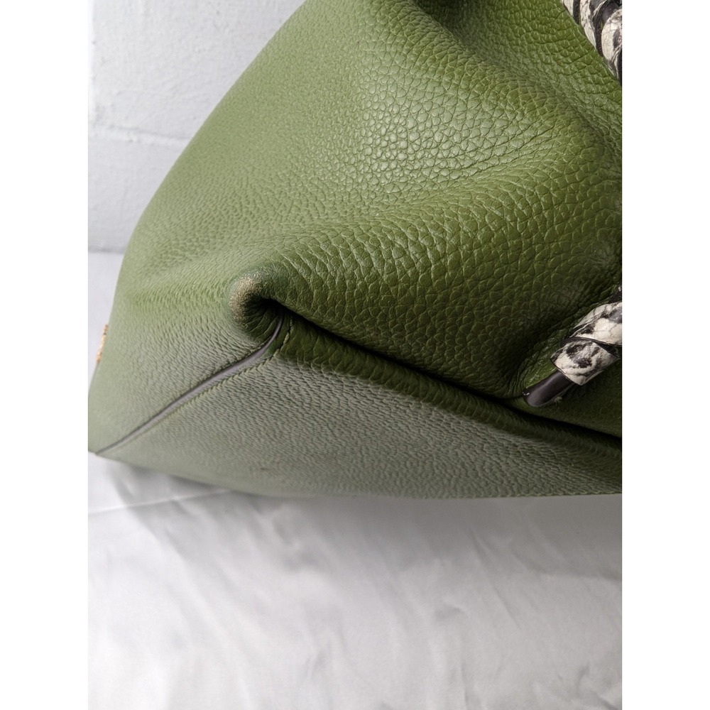 Michael Kors Joan Slouchy Shoulder Hobo Bag Mk Signature Green With Snake Accent - Picture 9 of 15